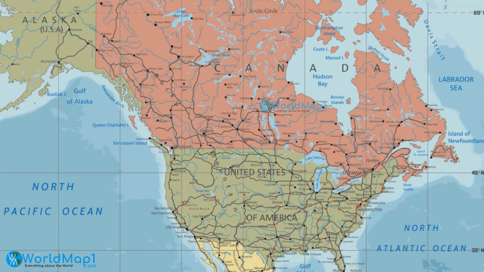 North America Pacific and Atlantic Ocean Map